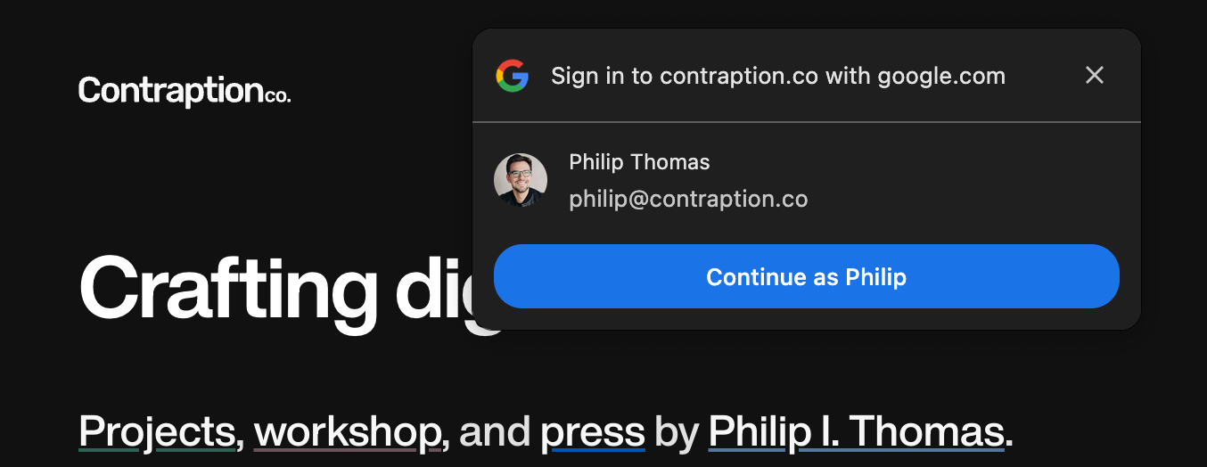 Google one-tap overlay